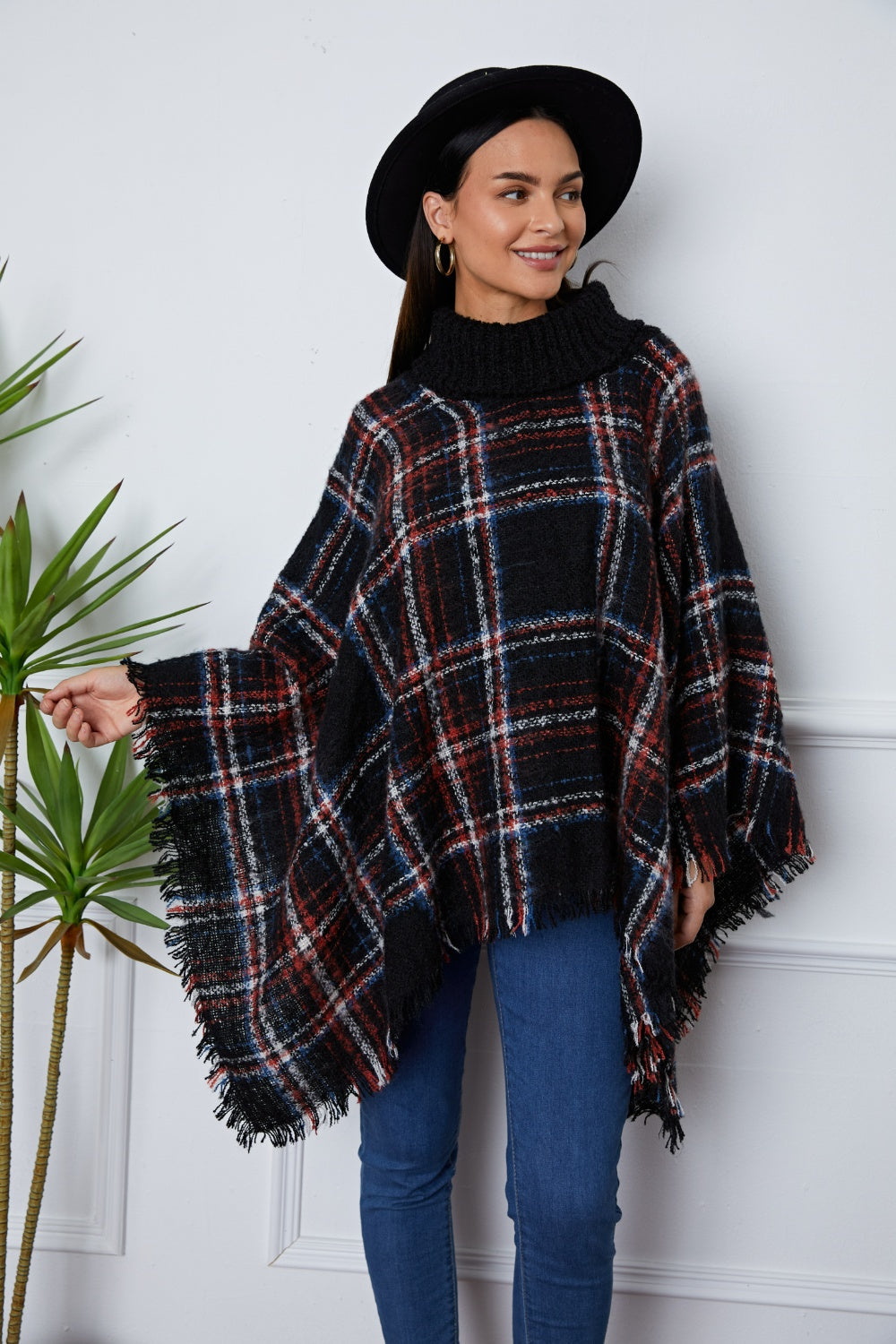 Stilla | Turtleneck Plaid Raw Hem Sweater