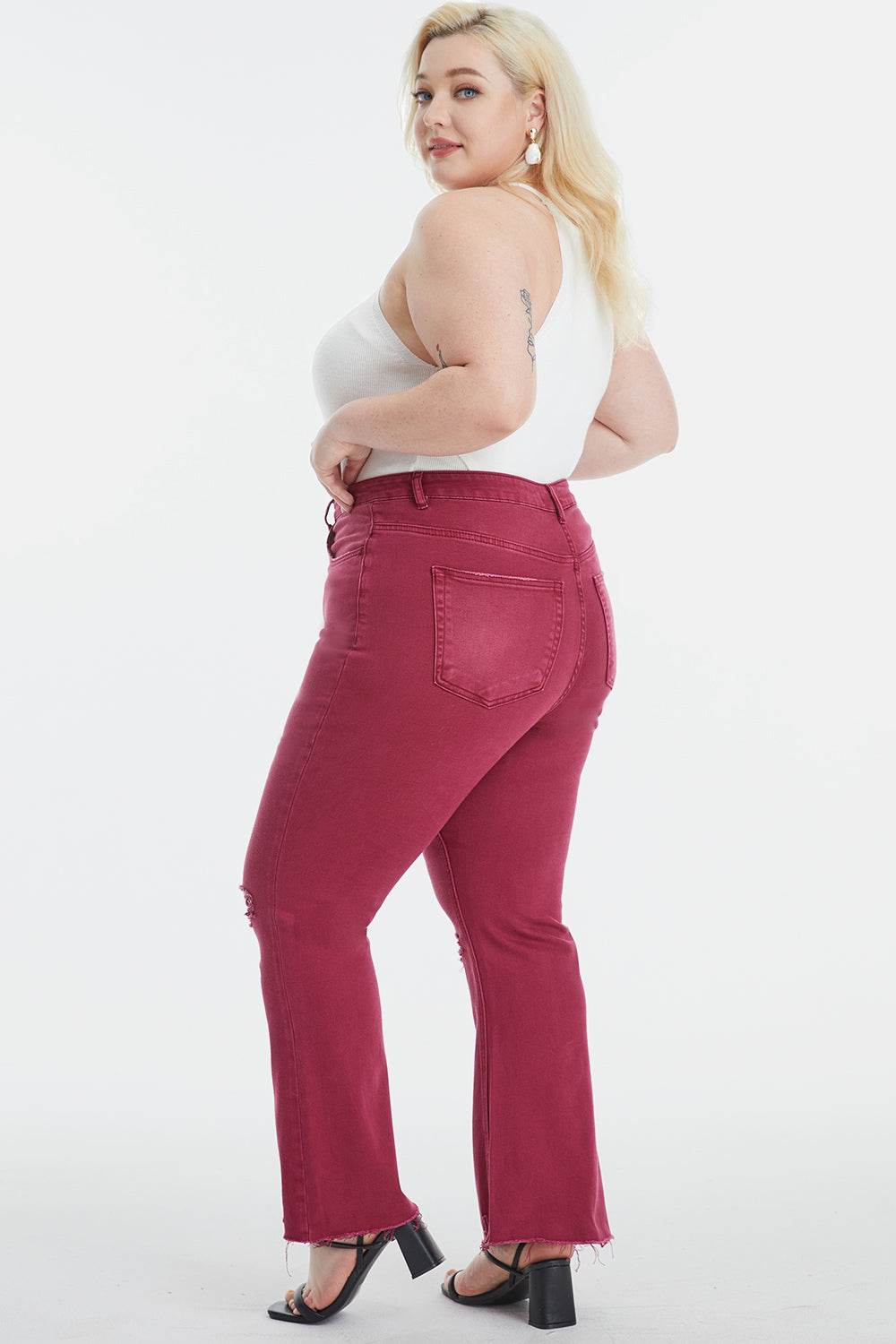 Stilla | Full Size Høj Talje Distressed Raw Hem Flare Jeans