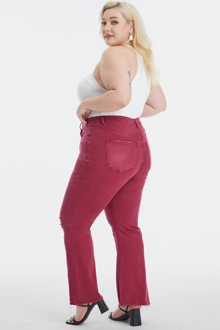 Stilla | Full Size Høj Talje Distressed Raw Hem Flare Jeans