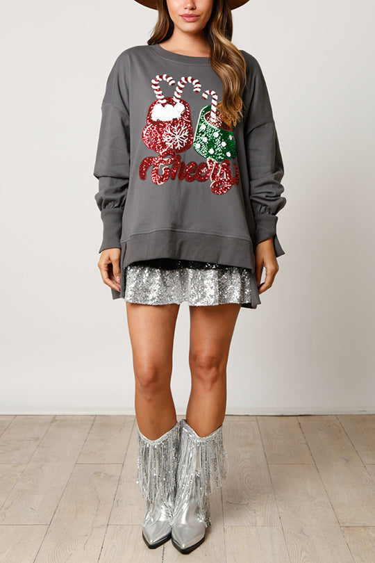 Stilla | Julegodter Tasse Pailletter Casual Løs Sweatshirt