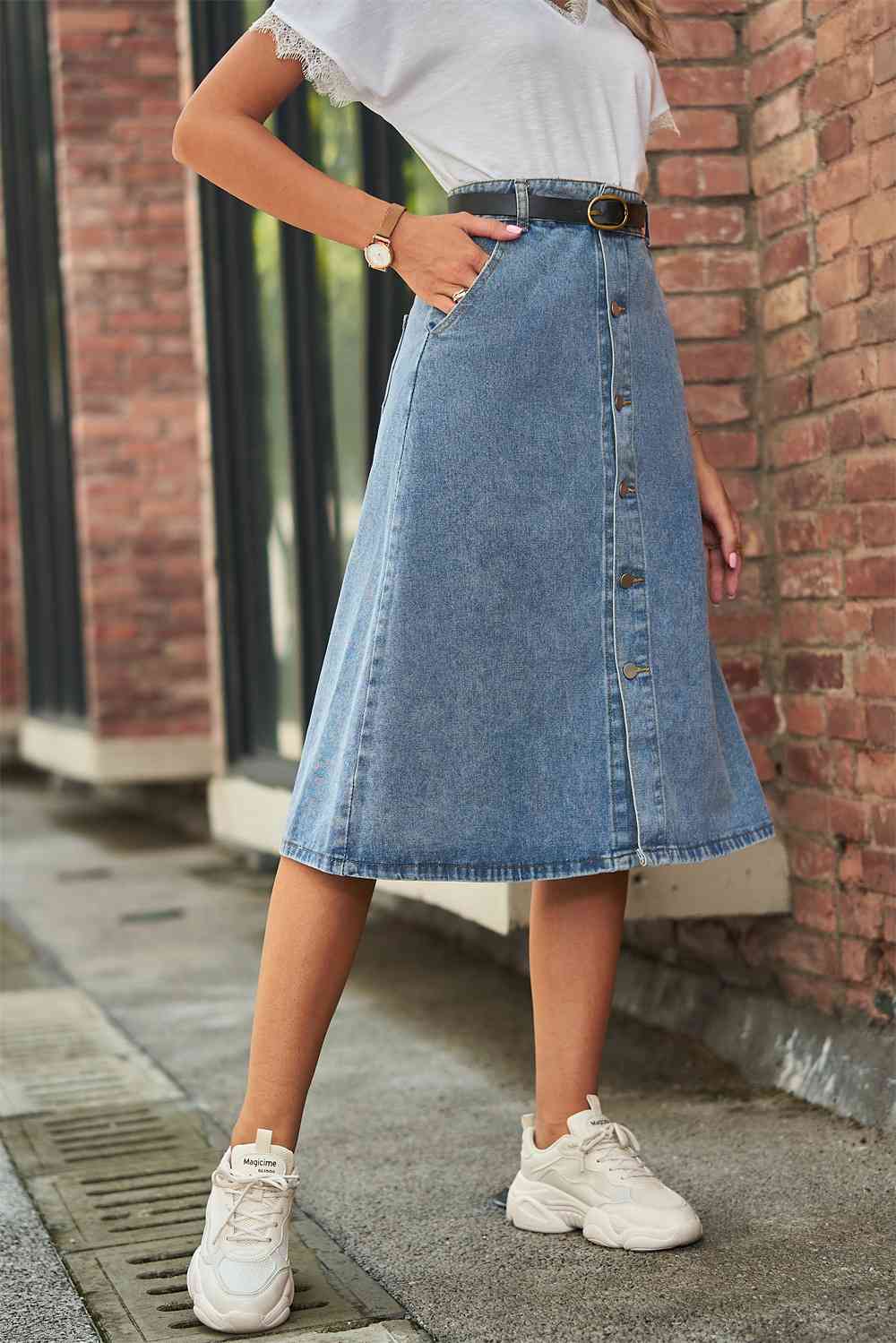 Stilla | Front A-linje Denim Nederdel