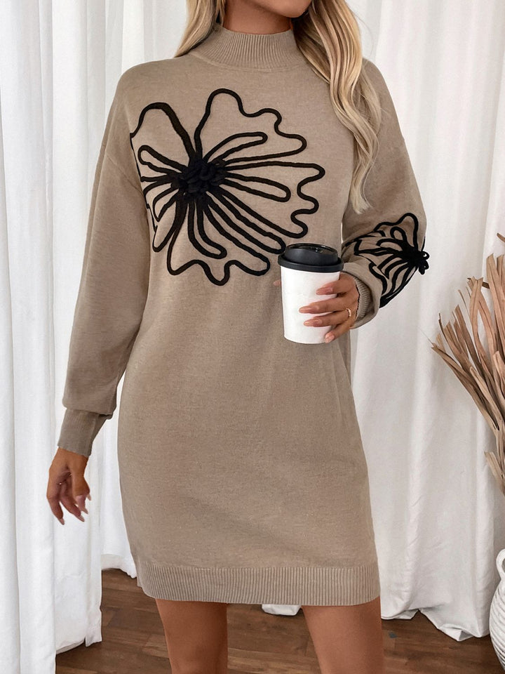 Stilla | Blomst Mock Neck Langærmet Sweater Kjole