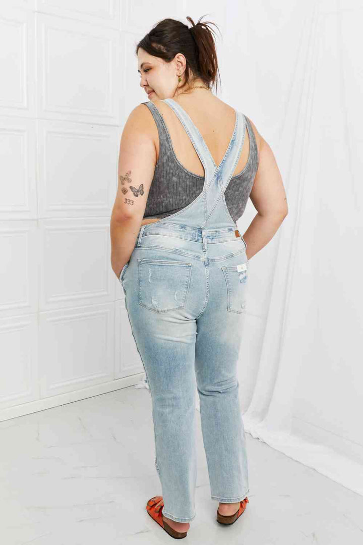 Stilla | Blue Melina Full Size Distressed Straight Leg Overalls
