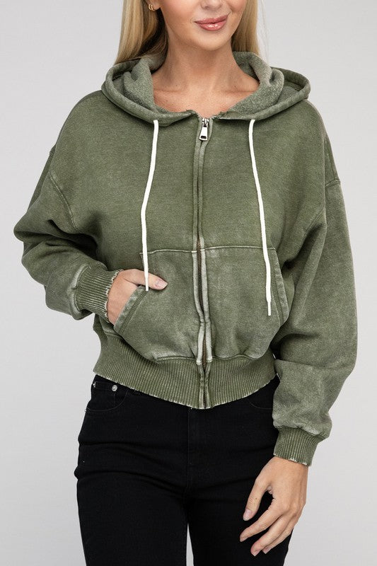 Stilla | Sweatjakke Med Lynlås I Acid Wash Fleece