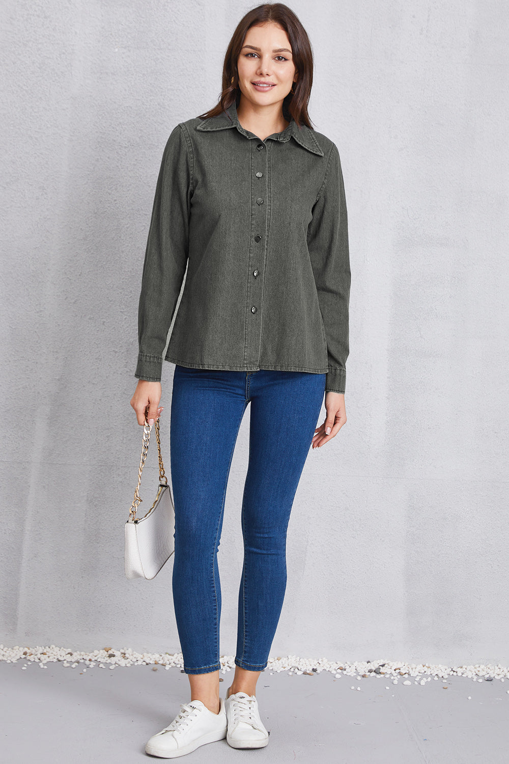 Stilla | Hals Knap Op Denim Top