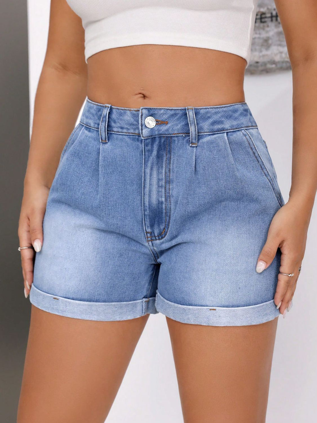 Stilla | Hem Mid-Rise Talje Denim Shorts