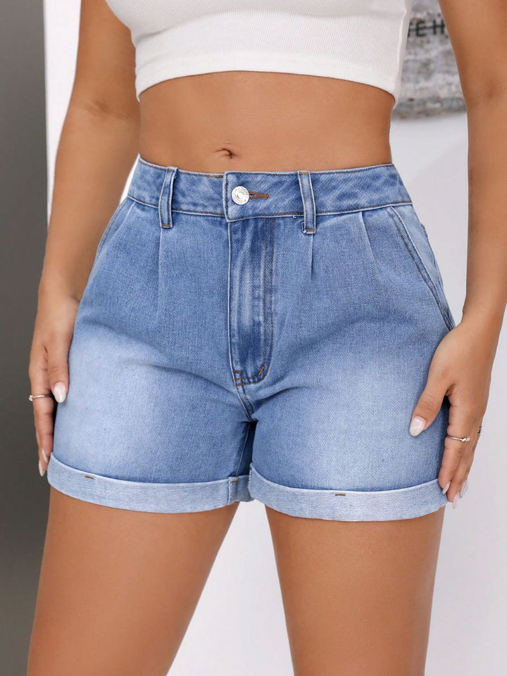 Stilla | Hem Mid-Rise Talje Denim Shorts