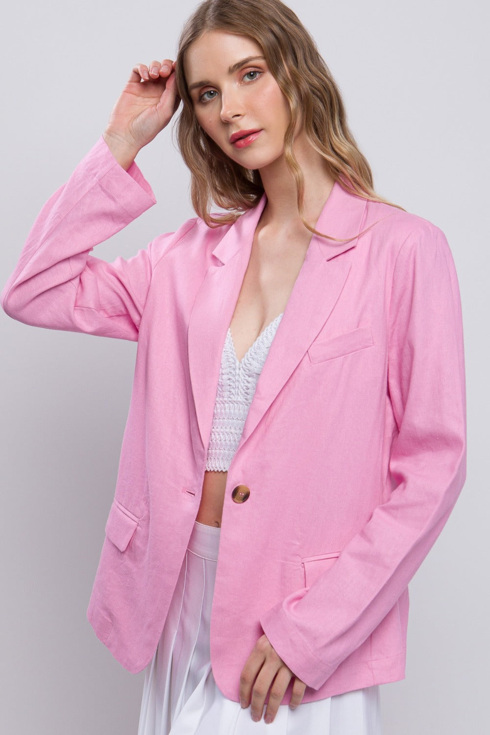 Stilla | Tree One-Button Langærmet Linned Blazer