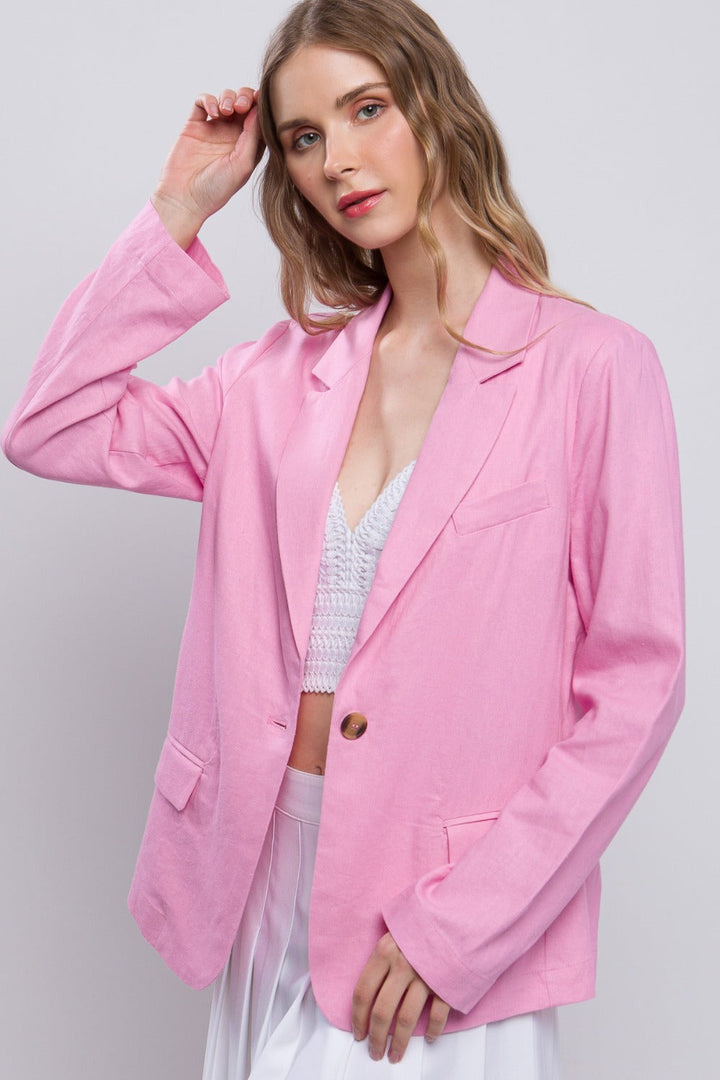 Stilla | Tree One-Button Langærmet Linned Blazer