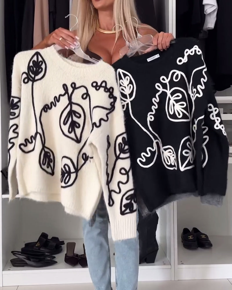 Stilla | Pullover med bladprint