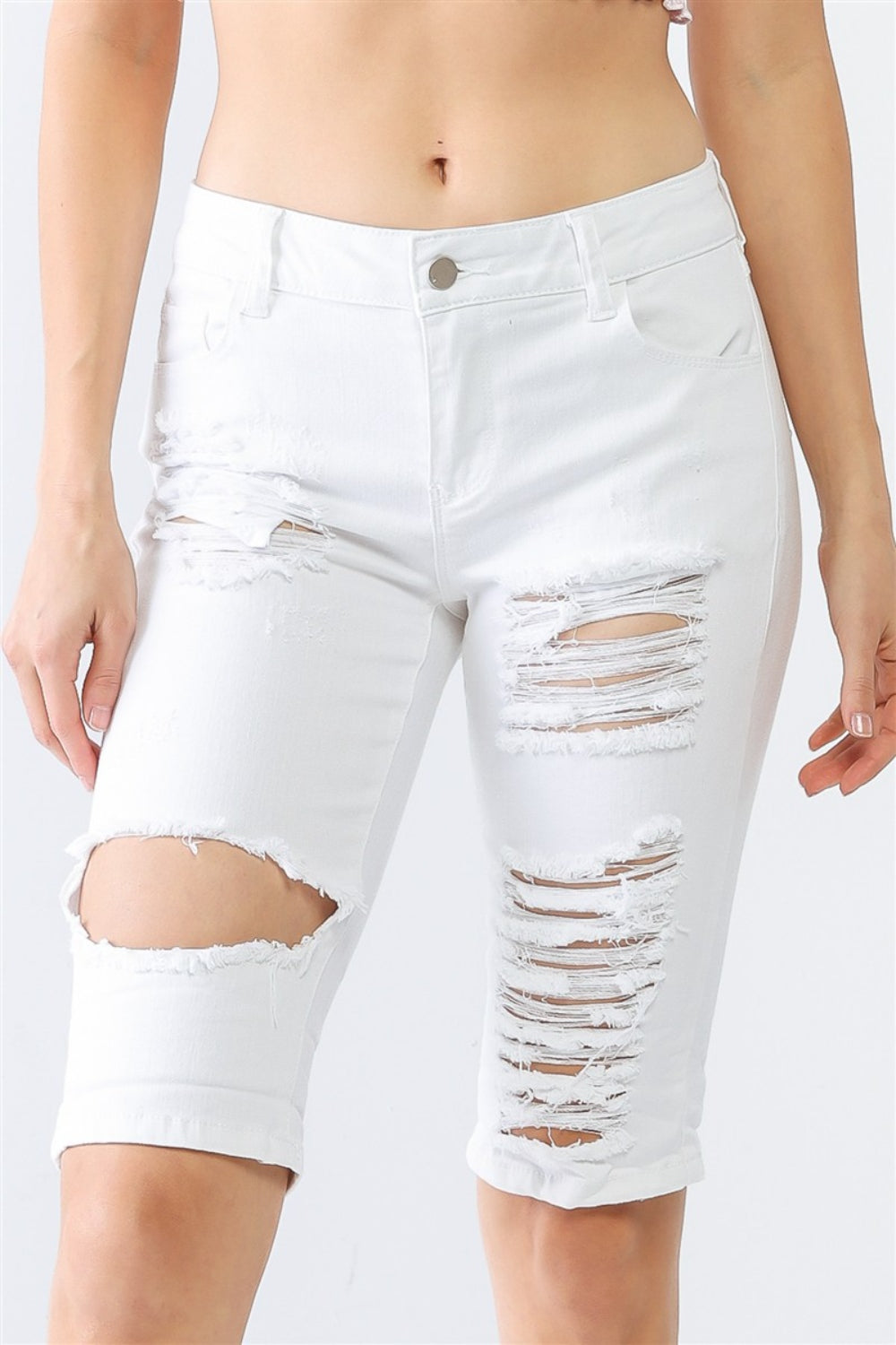 Stilla | LA Distressed Bermuda Denim Shorts