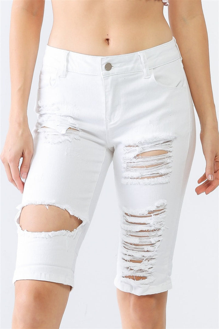 Stilla | LA Distressed Bermuda Denim Shorts