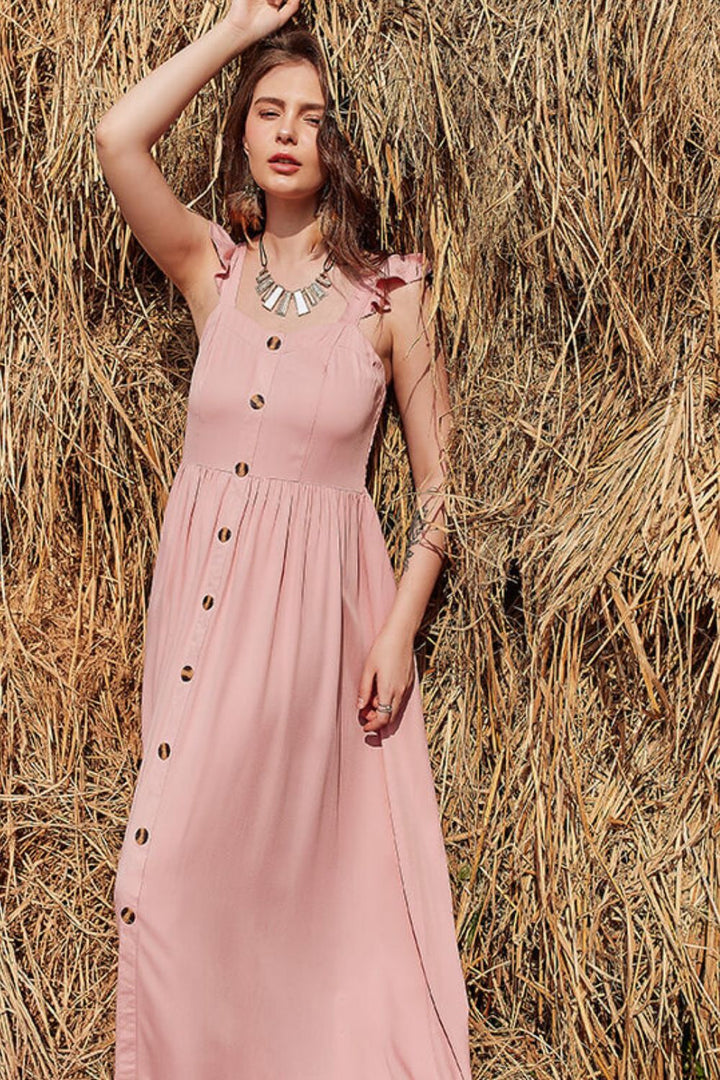 Stilla | Knap Rynket Trim Smocket Maxi Kjole