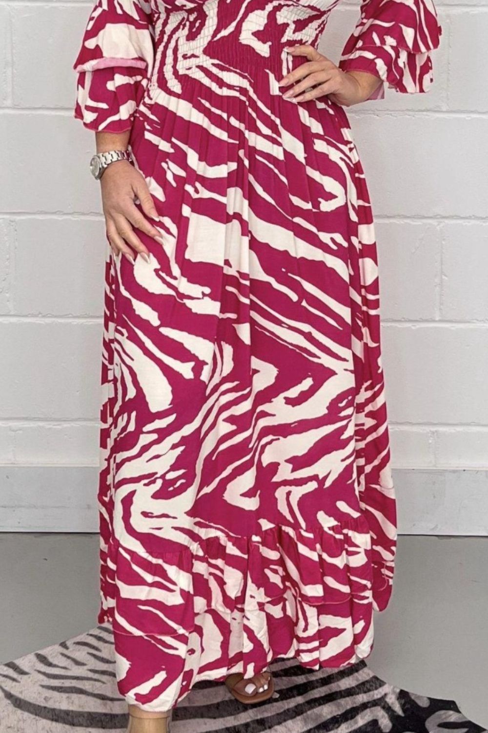 Stilla | Prinetet Flounce Sleeve Maxi Kjole