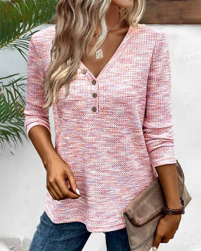 Stilla | Casual Knappet Top med V-udskæring