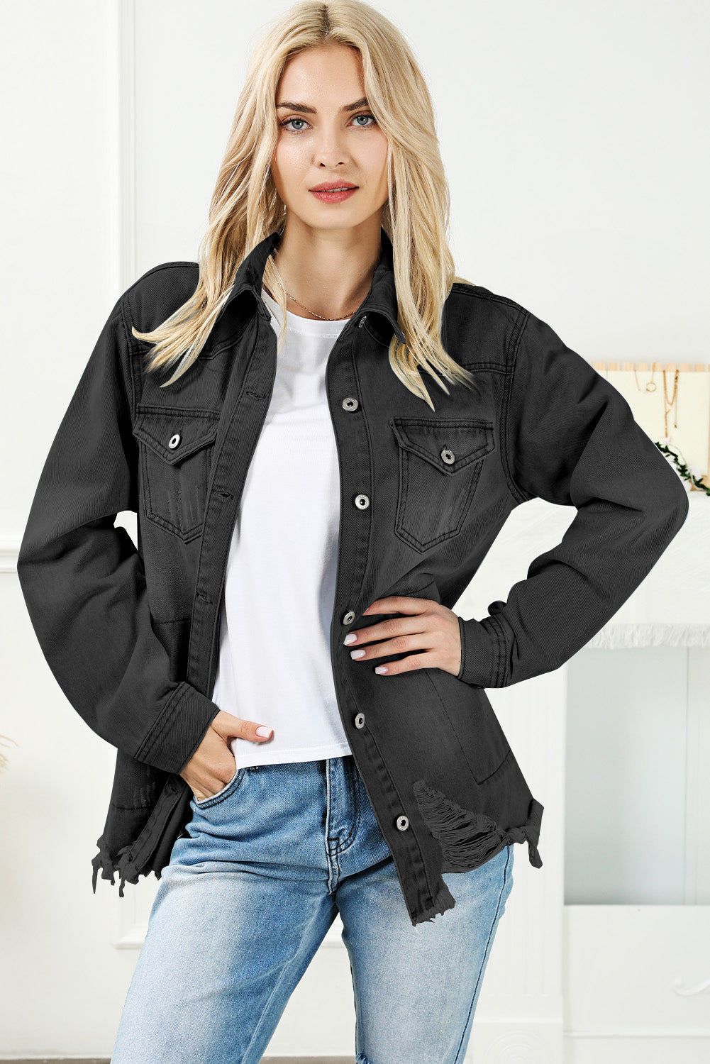 Stilla | Knap Op Frayed Hem Denim Jakke