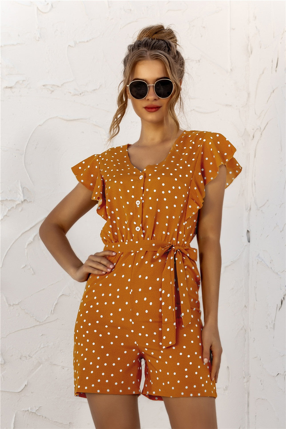 Stilla | Polka Dot Halv Knap Romper