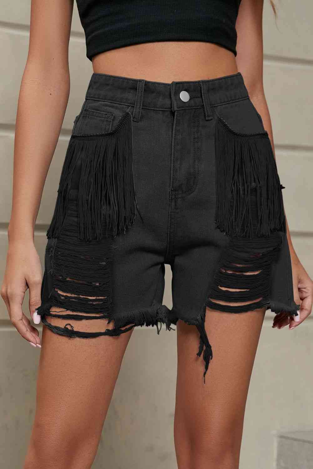 Stilla | Trim Distressed Denim Shorts Med Lommer