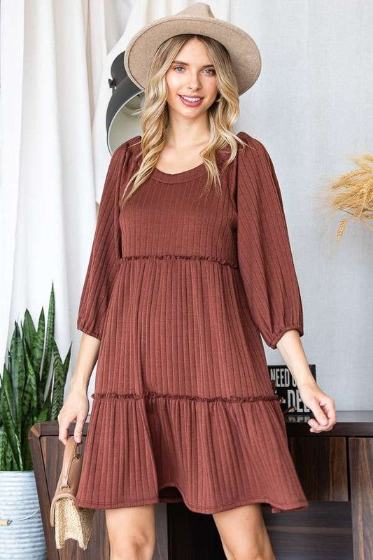 Stilla | Rib Casual Babydoll Lagdelt Kjole