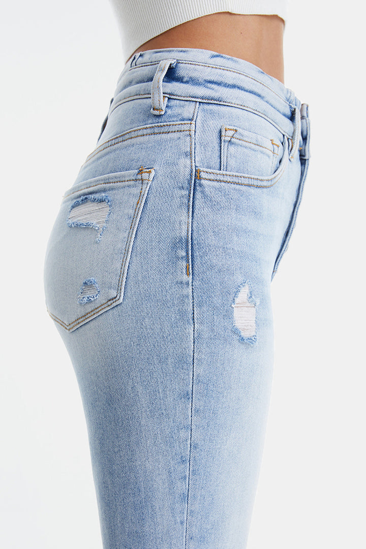 Stilla | Fuldt Størrelse Distressed Raw Hem Høj Talje Flare Jeans