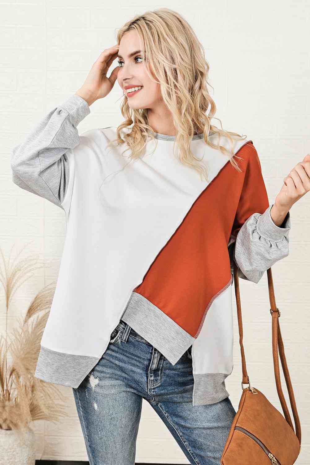 Stilla | Block Udsat Søm Asymmetrisk Sweatshirt