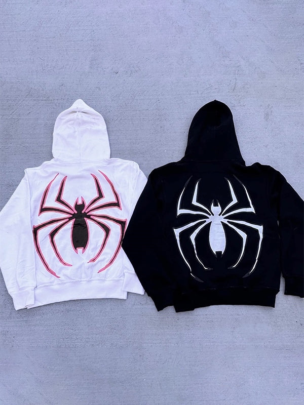 Stilla | Hoodie med Lynlås og Edderkoppemønster