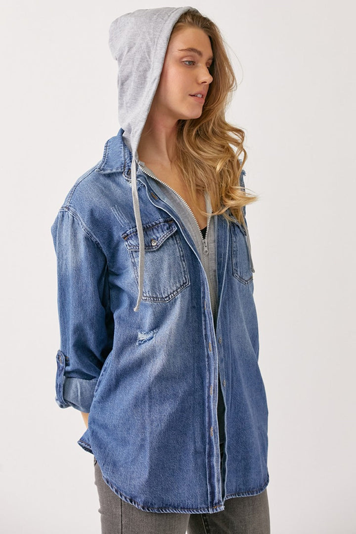 Stilla | Lynlås Hætte Denim Skjorte