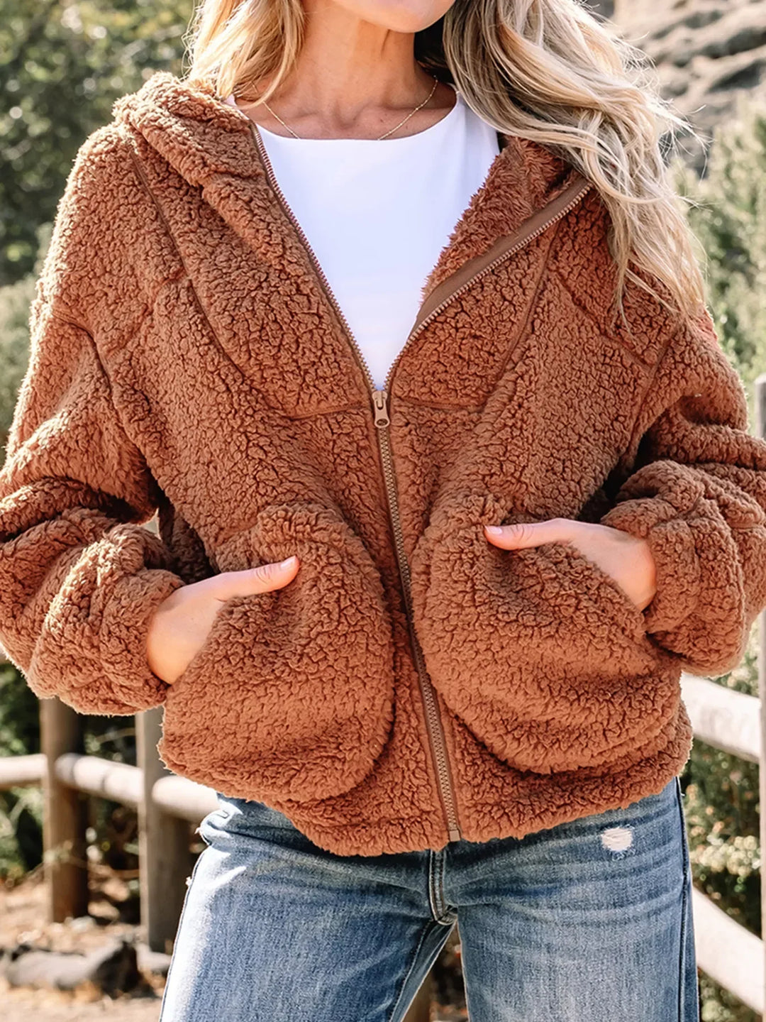 Stilla | Dame Relaxed Fit Zip Up Teddyjakke