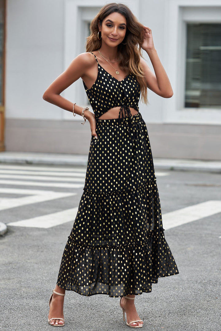 Stilla | Dot Cutout Spaghetti Strap Lagdelt Maxi Kjole