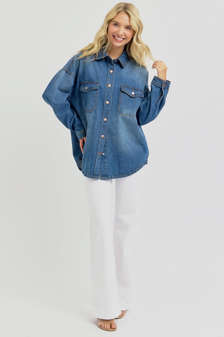 Stilla | Full Size Snap Down Langærmet Denim Shacket