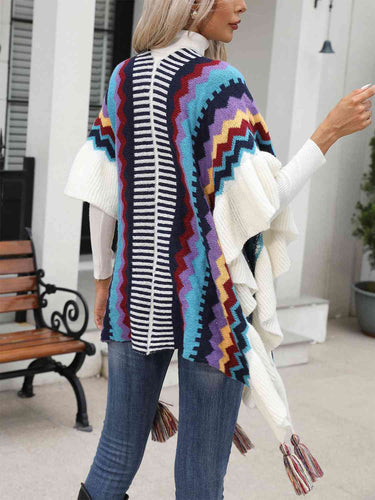 Stilla | Åben Front Poncho Med Frynser