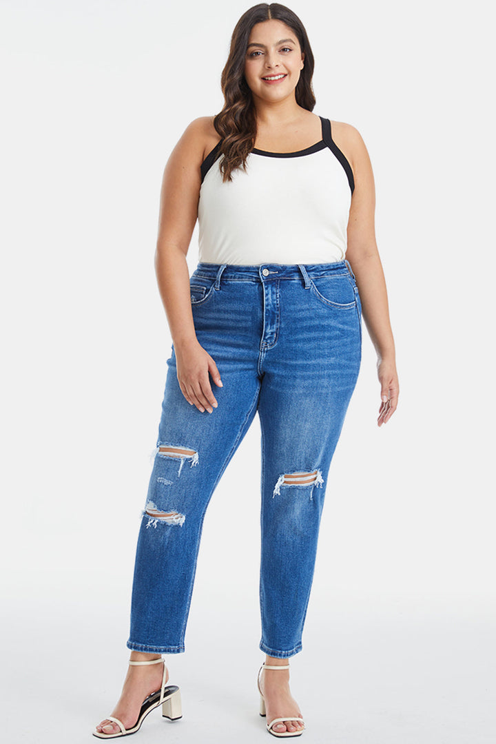 Stilla | Full Size Distressed High Waist Mom Jeans