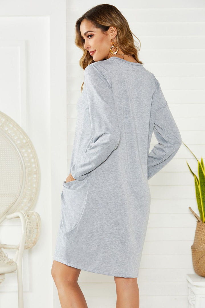 Stilla | Plus Size Trykt Rund Hals Lange Ærmer Kjole