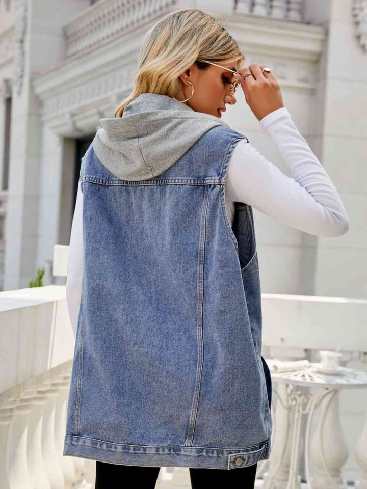 Stilla | Hættetrøje Uden Ærmer Denim Med Lommer