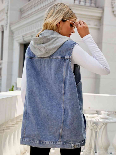 Stilla | Hættetrøje Uden Ærmer Denim Med Lommer