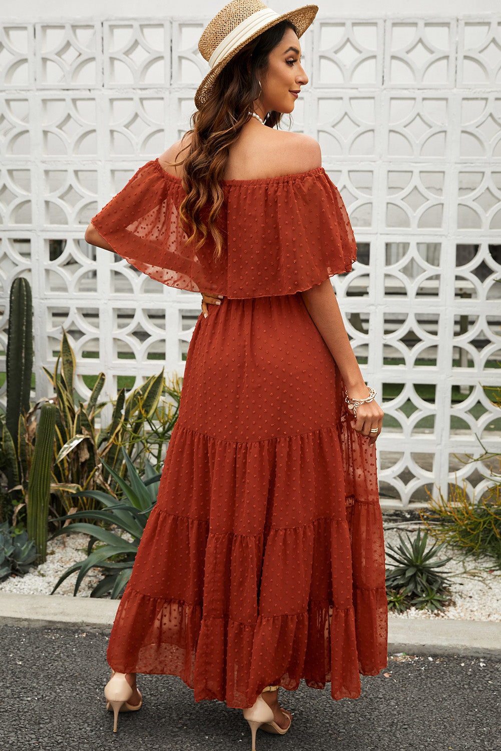 Stilla | Dot Off-Shoulder Lagdelt Maxi Kjole