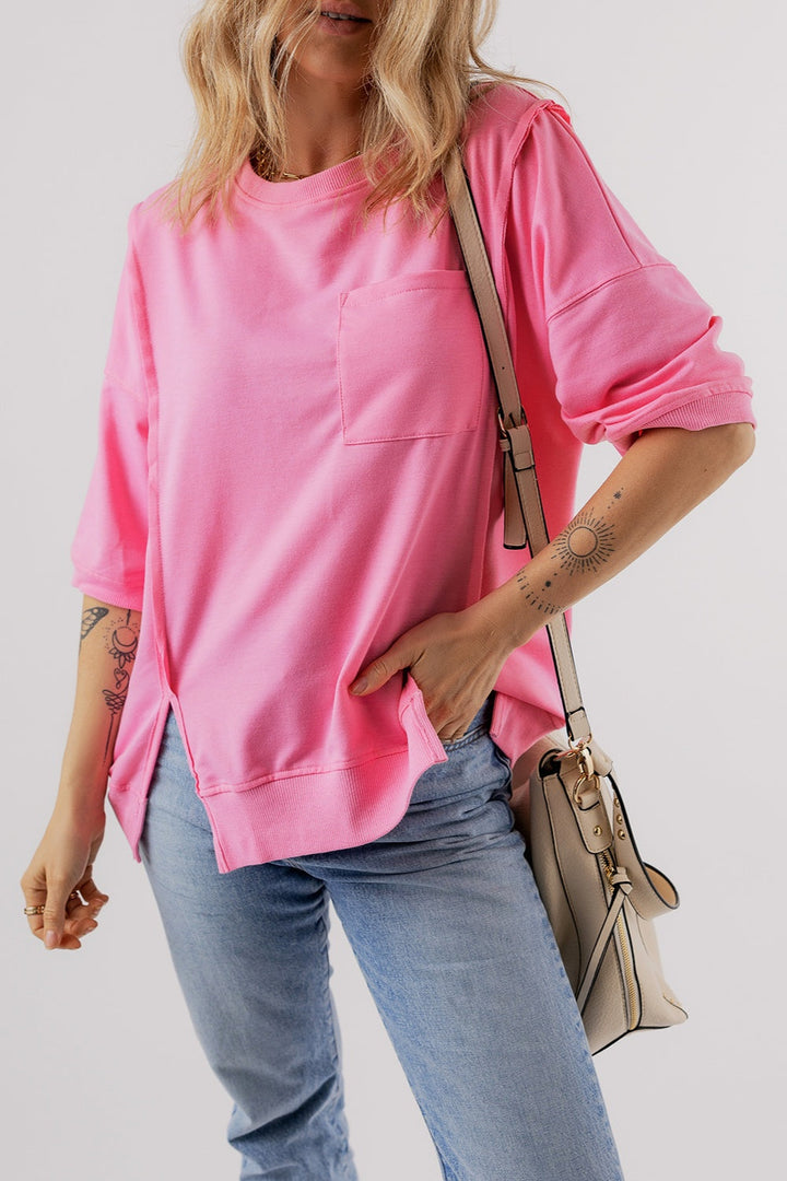 Stilla | V Hals Halv Ærme Slids T-Shirt