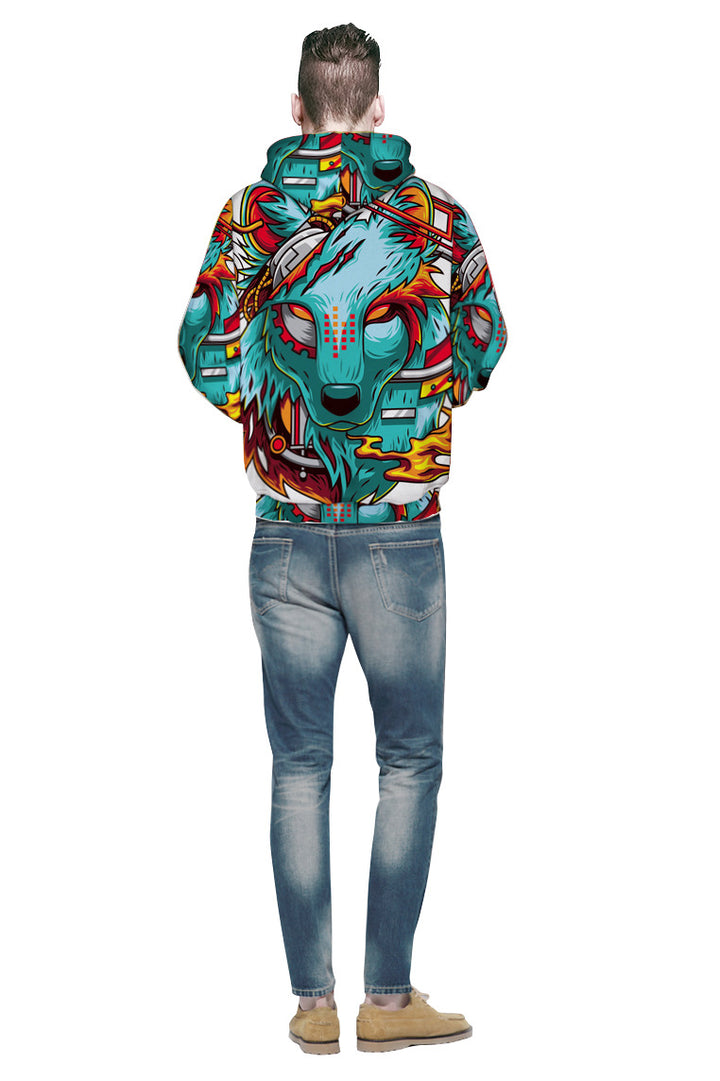 Unisex Hættepullover med kreativ ulvemotiv Stilla