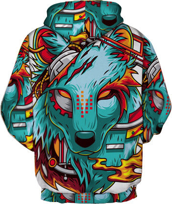 Unisex Hættepullover med kreativ ulvemotiv Stilla