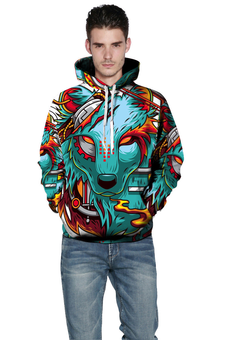 Unisex Hættepullover med kreativ ulvemotiv Stilla