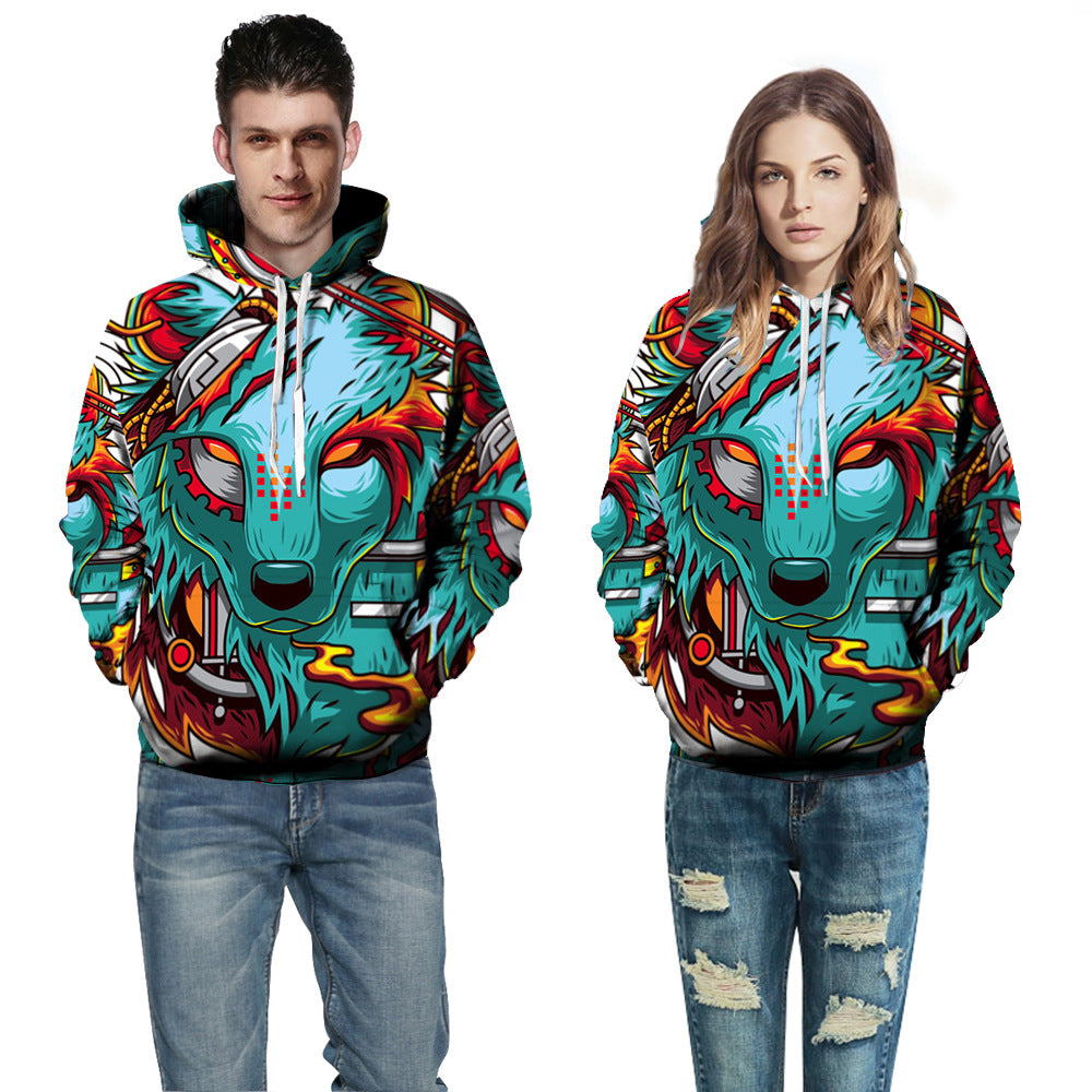 Unisex Hættepullover med kreativ ulvemotiv Stilla