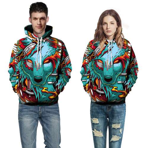 Unisex Hættepullover med kreativ ulvemotiv Stilla