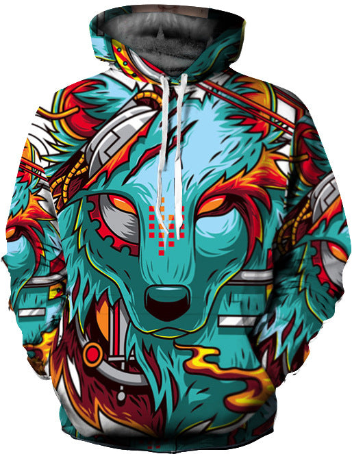 Unisex Hættepullover med kreativ ulvemotiv Stilla
