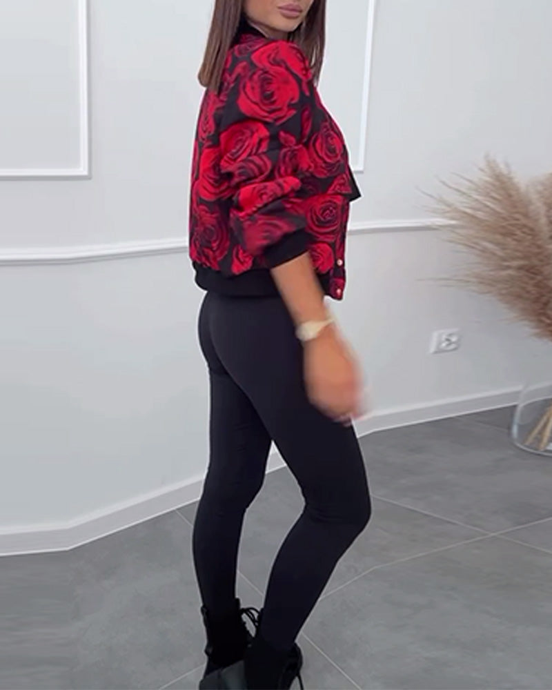 Stilla | Jakke med knapper og roseprint