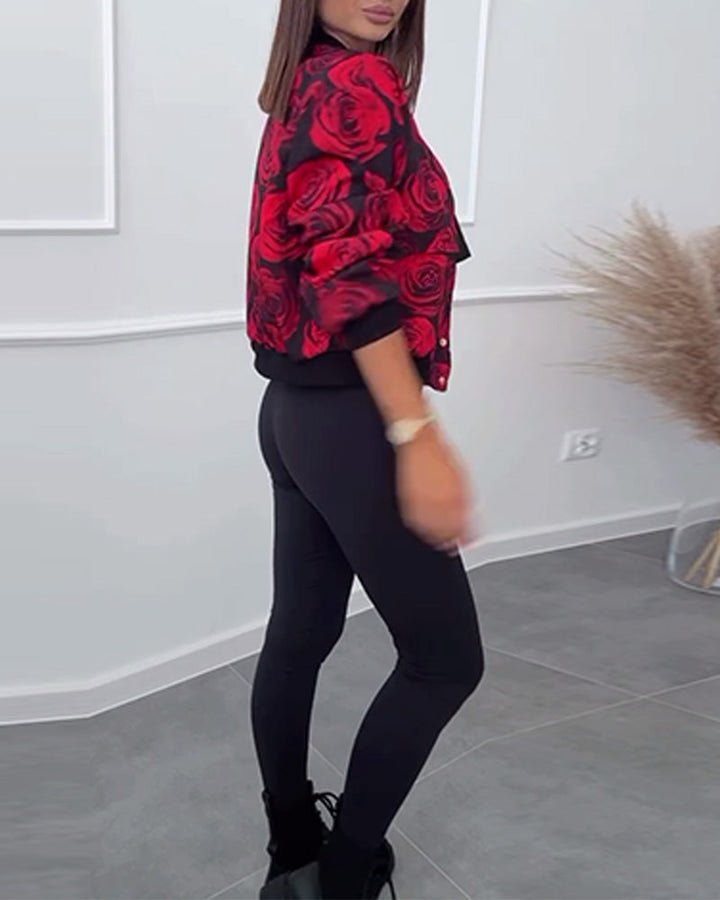 Stilla | Jakke med knapper og roseprint