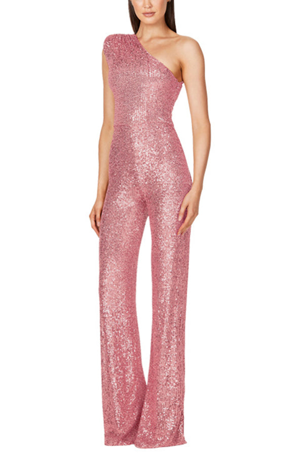 Stilla | Alize Stretch Paillet En Skulder Bred Ben Jumpsuit