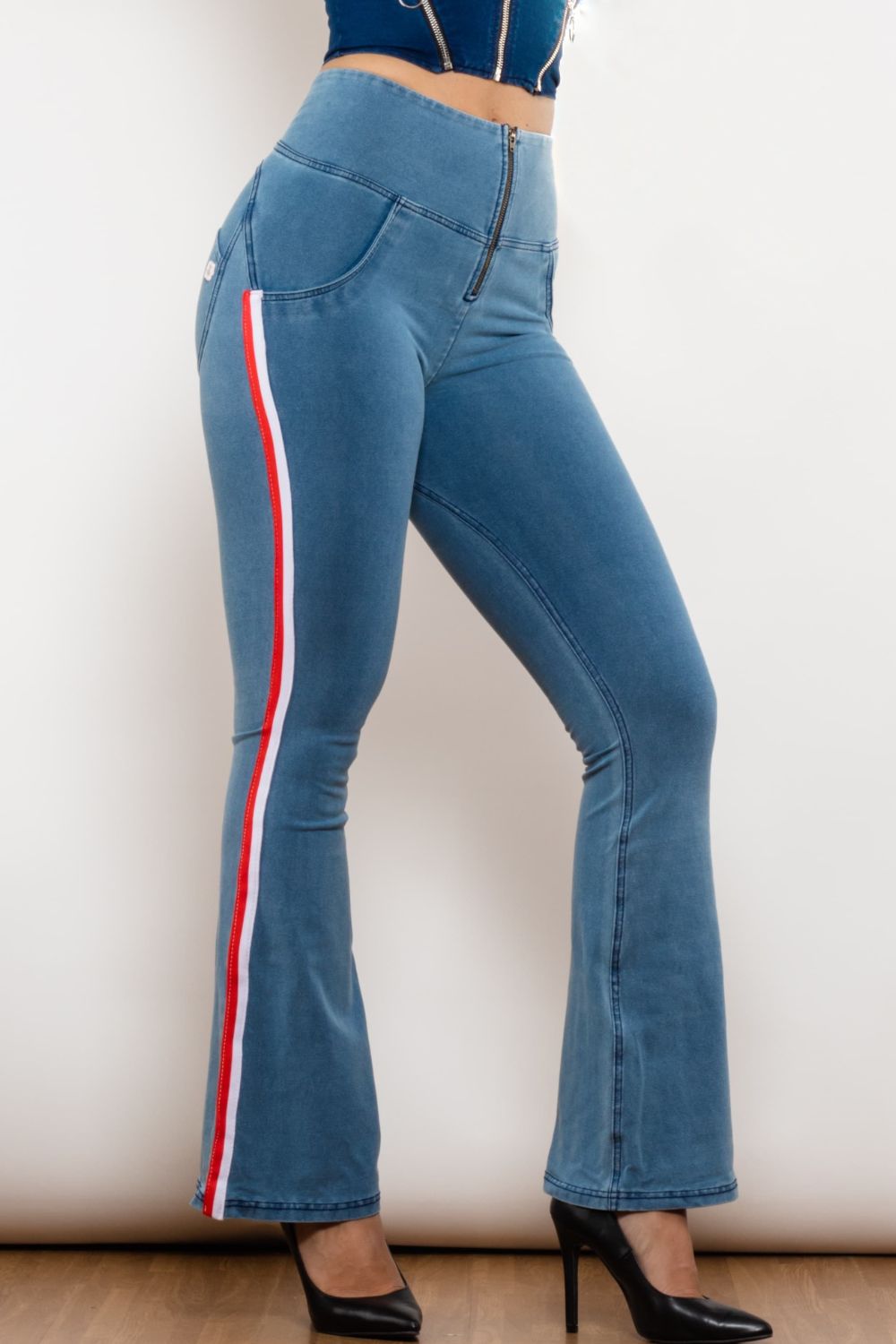 Stilla | Stripe Zip Closure Bootcut Jeans