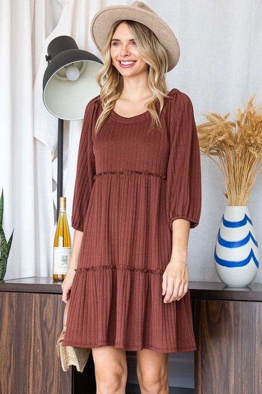Stilla | Rib Casual Babydoll Lagdelt Kjole