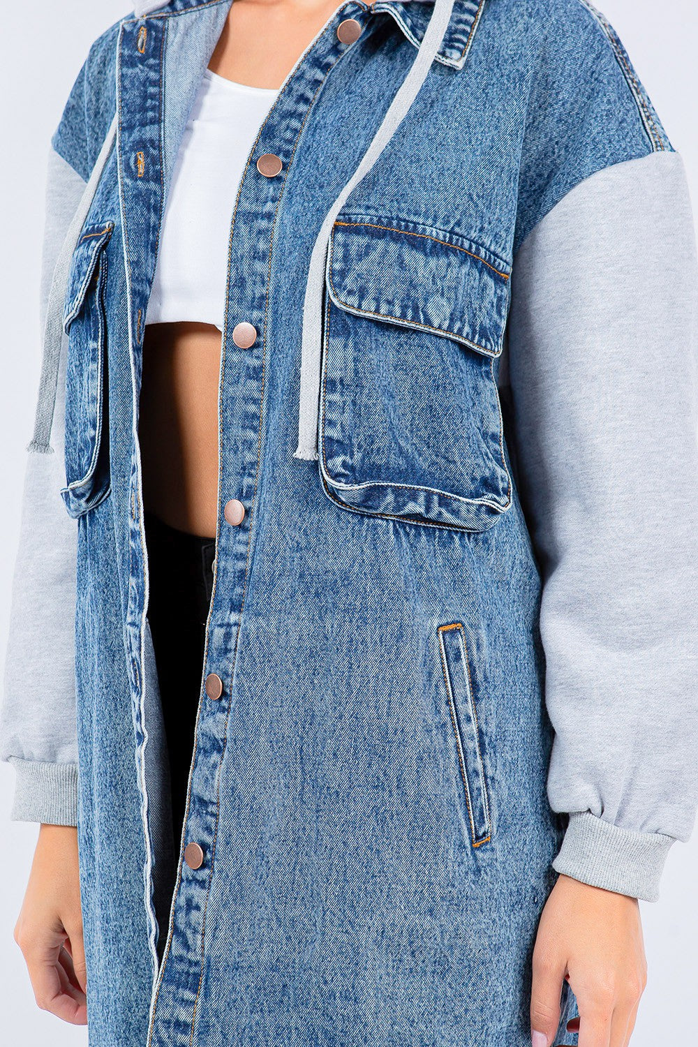 Stilla | Bazi Contrast Langline Hættejakke i Denim