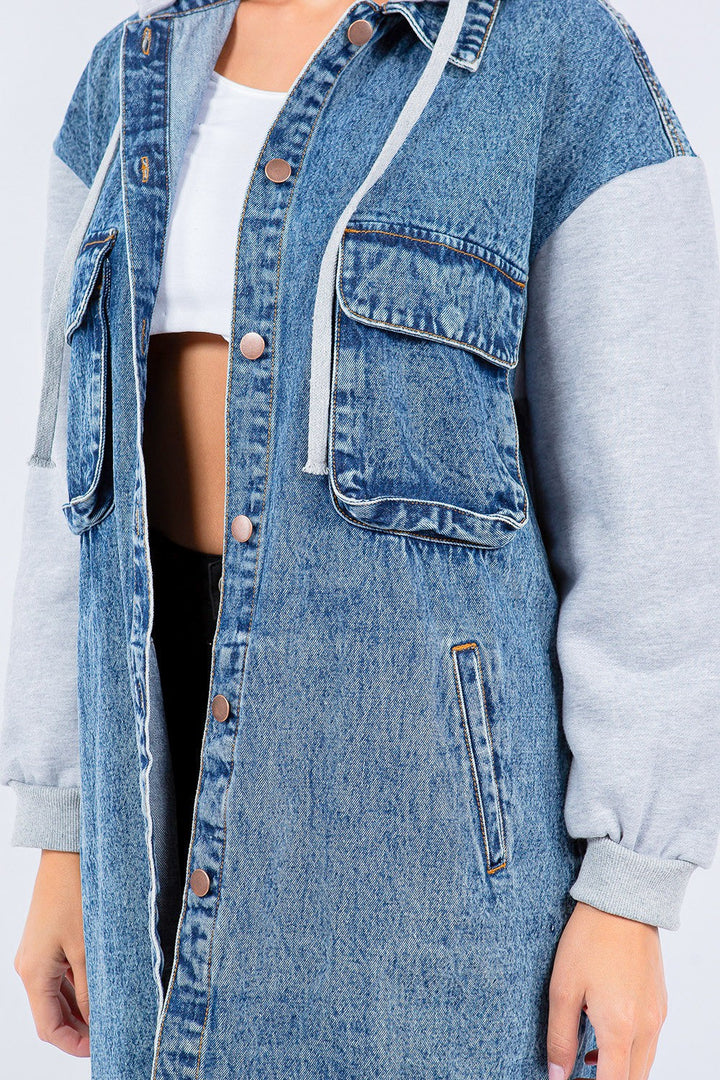 Stilla | Bazi Contrast Langline Hættejakke i Denim